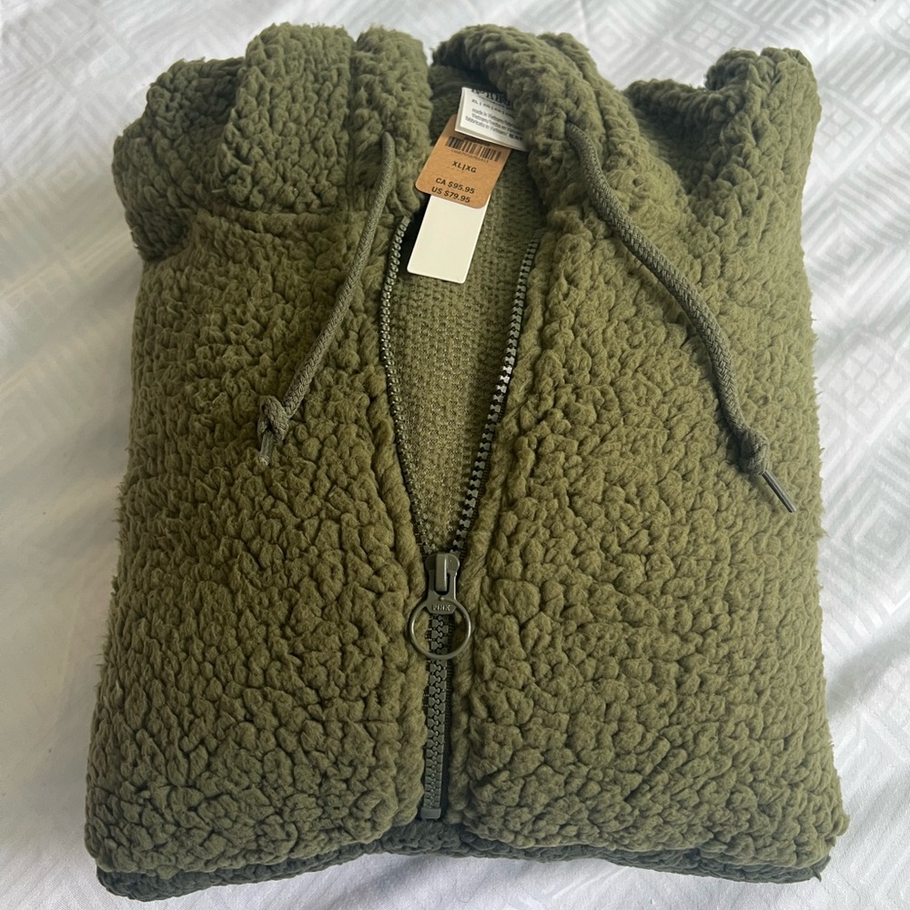 PINK Victoria's Secret Olive Green Sherpa Hoodie